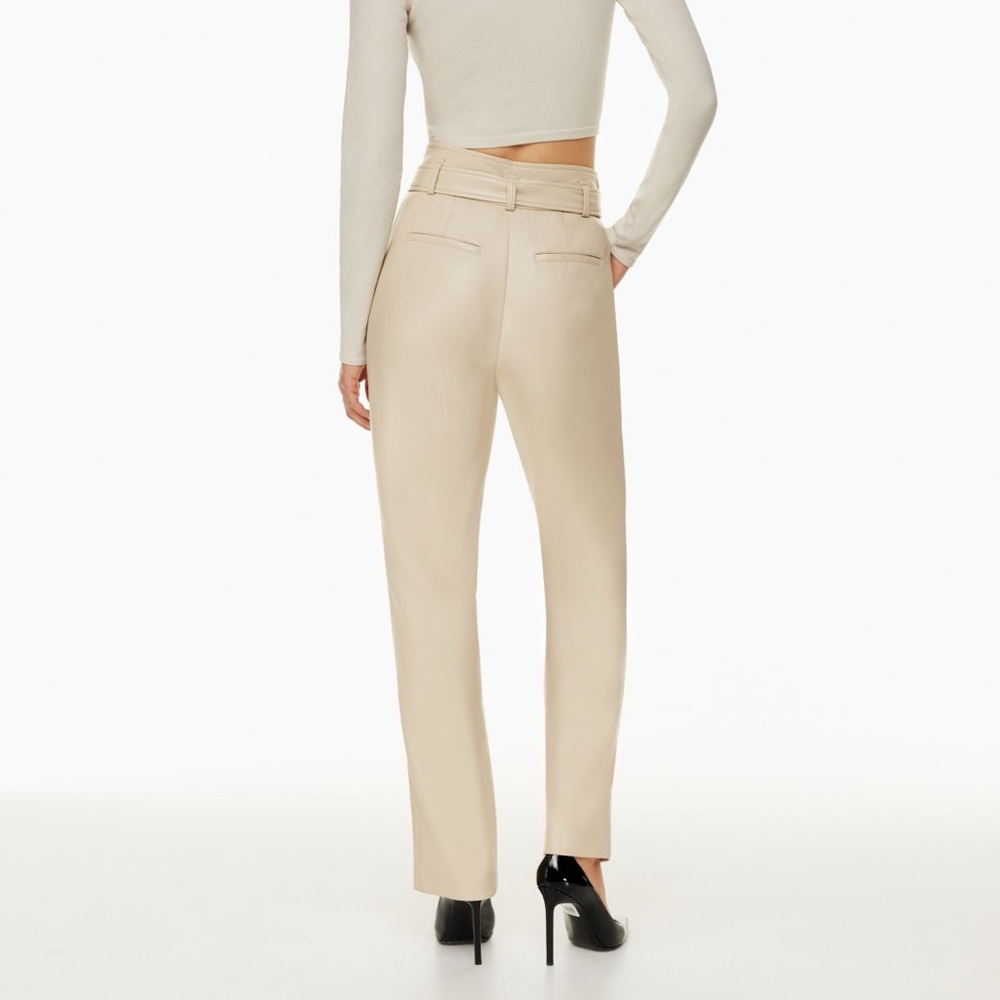 🥯 NWT Aritzia Vegan Belted Pant Trouser Sand White Sz 8 - Picture 3 of 11